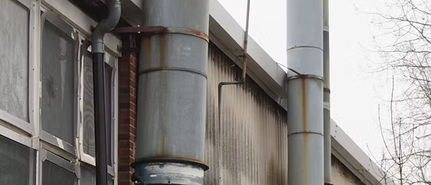 Roof refurbishment works in progress on an industrial building