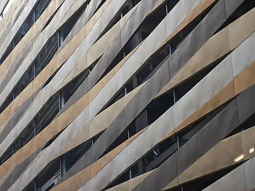 Architectural facade panels on a commercial elevation
